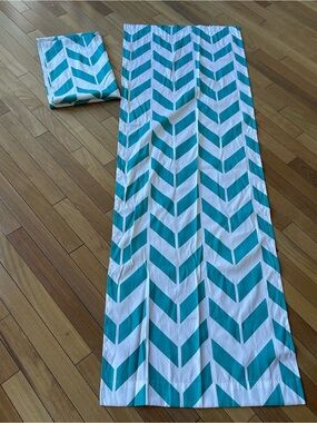 Mainstays Teal Chevron Curtain Panel Pair 28” x 84” Geometric Window Panels